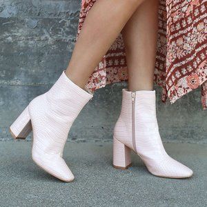 Lulu's My Generation Off White Crocodile High Heel Mid-Calf Boots